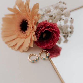 Lainey Turquoise Hoops - Gold - Shop Hidden Treasure Boutique