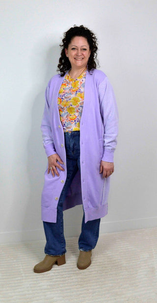 Lavender Sweatshirt Cardigan - Shop Hidden Treasure Boutique