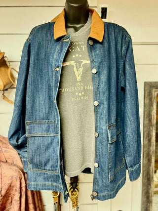 Leather Collar Denim Shacket - Shop Hidden Treasure Boutique