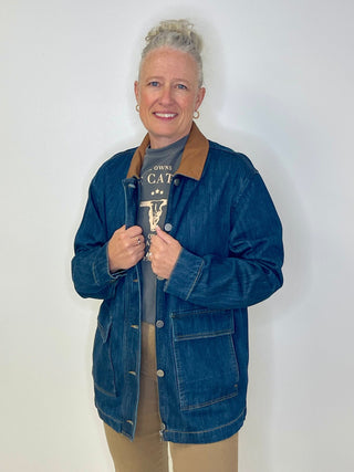 Leather Collar Denim Shacket - Shop Hidden Treasure Boutique