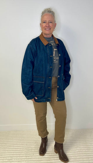 Leather Collar Denim Shacket - Shop Hidden Treasure Boutique