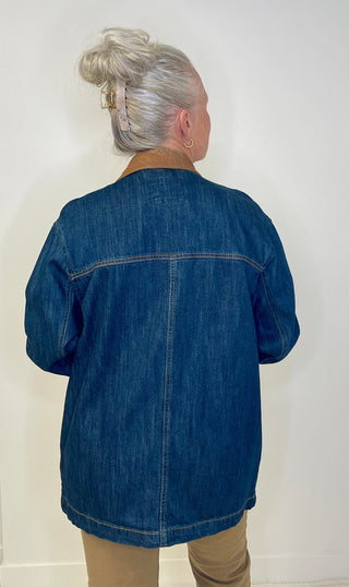 Leather Collar Denim Shacket - Shop Hidden Treasure Boutique