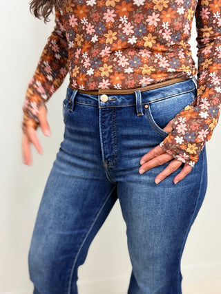 Leather Detail Bootcut Jeans - Shop Hidden Treasure Boutique
