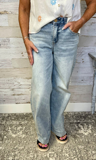 Light Wash High Rise Wide Leg Petite - Shop Hidden Treasure Boutique