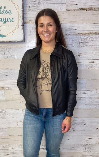 Lightweight Faux Leather Jacket - Shop Hidden Treasure Boutique