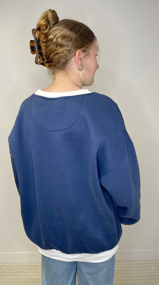 LULU MAC Color Block Sweatshirt-Navy - Shop Hidden Treasure Boutique