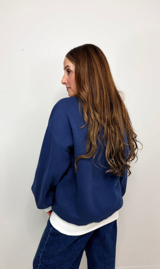 LULU MAC Color Block Sweatshirt-Navy - Shop Hidden Treasure Boutique