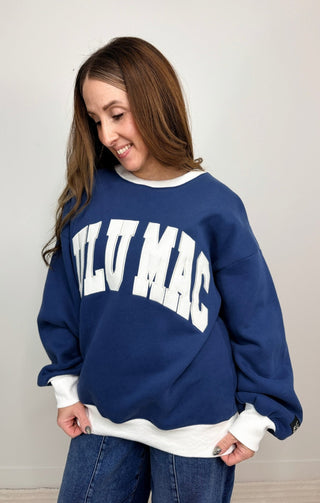 LULU MAC Color Block Sweatshirt-Navy - Shop Hidden Treasure Boutique