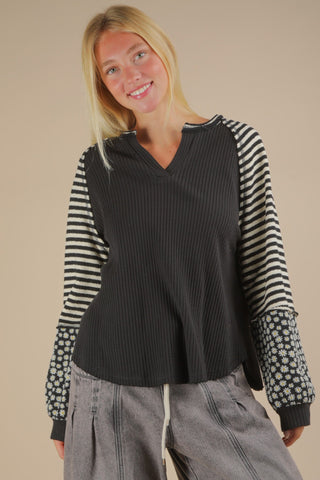 Macy Mixed Black Top - Shop Hidden Treasure Boutique