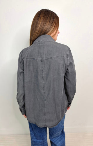 Magnolia Stretch Shirt - Washed Black - Shop Hidden Treasure Boutique