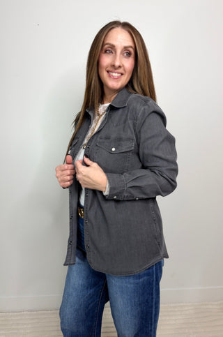Magnolia Stretch Shirt - Washed Black - Shop Hidden Treasure Boutique