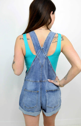 Medium Wash Shorts Overalls - Shop Hidden Treasure Boutique