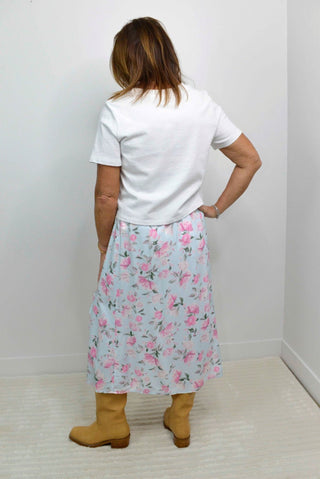 Midi Blue Floral Slip Skirt - Shop Hidden Treasure Boutique
