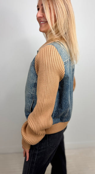 Mixed Media Denim Jacket - Shop Hidden Treasure Boutique