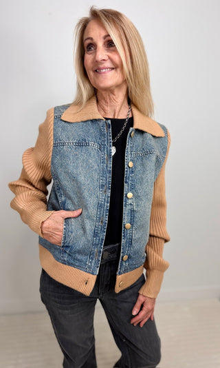 Mixed Media Denim Jacket - Shop Hidden Treasure Boutique