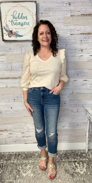 Mixed Media Macademia Top - Shop Hidden Treasure Boutique