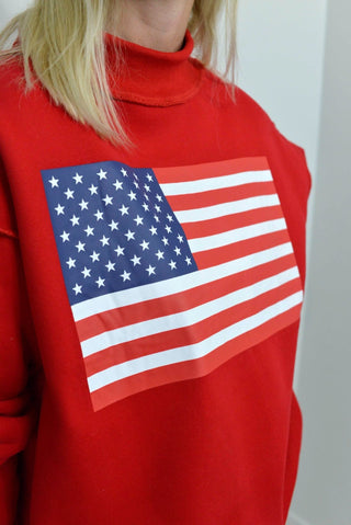 Mock Neck Reversible Red USA Sweatshirt - Shop Hidden Treasure Boutique
