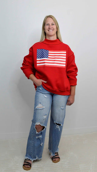 Mock Neck Reversible Red USA Sweatshirt - Shop Hidden Treasure Boutique