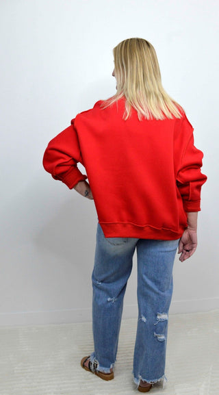 Mock Neck Reversible Red USA Sweatshirt - Shop Hidden Treasure Boutique