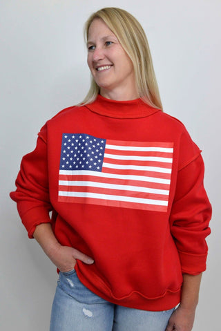 Mock Neck Reversible Red USA Sweatshirt - Shop Hidden Treasure Boutique