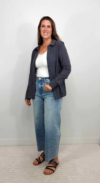 Navigator Navy Plaid Button Down - Shop Hidden Treasure Boutique