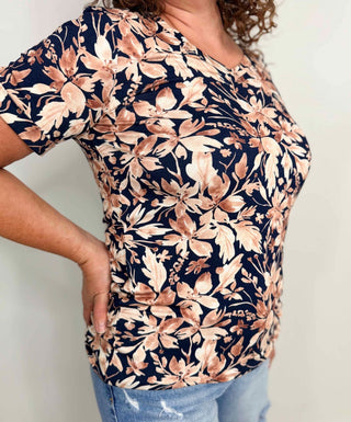 Navy Autumn Petals Tee - Shop Hidden Treasure Boutique