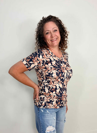 Navy Autumn Petals Tee - Shop Hidden Treasure Boutique