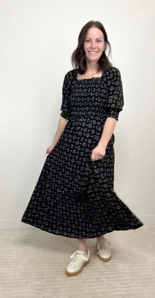 Nightfall Sprig Floral Dress - Shop Hidden Treasure Boutique