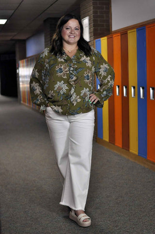 Olive Fall Floral Blouse - Shop Hidden Treasure Boutique
