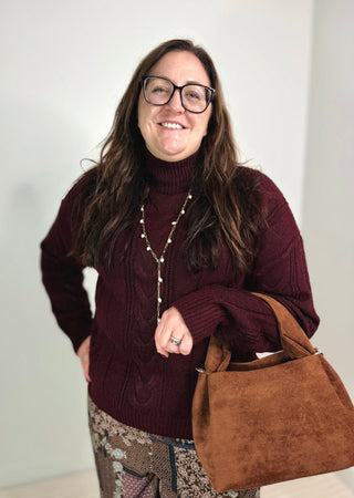 Opal Cable Mock Neck Sweater - Shop Hidden Treasure Boutique