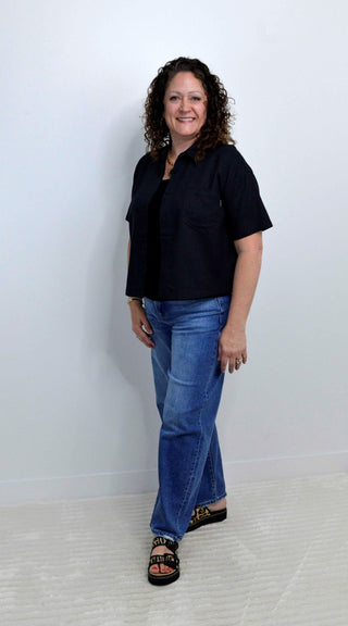 Oversized Cropped Linen Top - Black - Shop Hidden Treasure Boutique