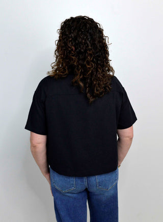 Oversized Cropped Linen Top - Black - Shop Hidden Treasure Boutique