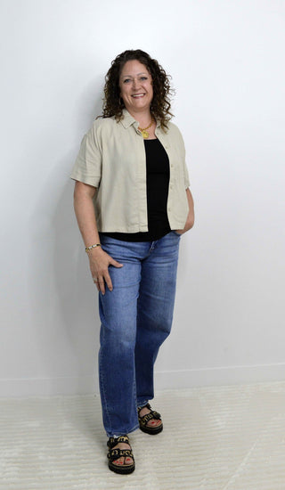 Oversized Cropped Linen Top - Tan - Shop Hidden Treasure Boutique