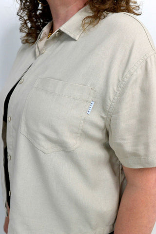 Oversized Cropped Linen Top - Tan - Shop Hidden Treasure Boutique