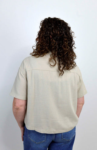 Oversized Cropped Linen Top - Tan - Shop Hidden Treasure Boutique