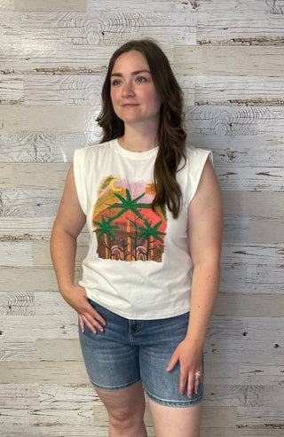 Palm Graphic Sleeveless Tee - Shop Hidden Treasure Boutique