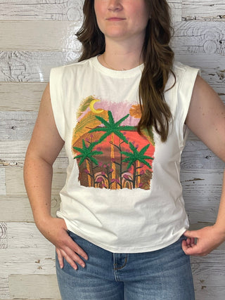 Palm Graphic Sleeveless Tee - Shop Hidden Treasure Boutique