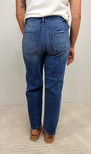 Patch Pocket 4-Way Stretch Barrel Jeans - Shop Hidden Treasure Boutique