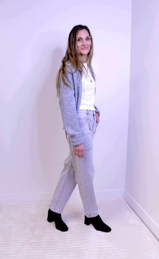 Patch Pocket Light Grey Barrel Jeans - Shop Hidden Treasure Boutique