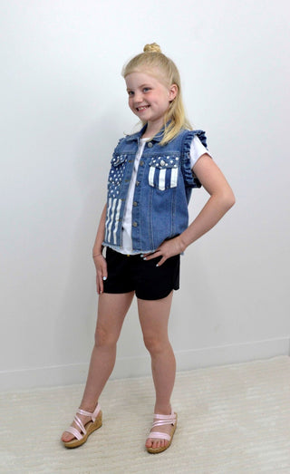 Patriotic Girls Denim Vest - Shop Hidden Treasure Boutique