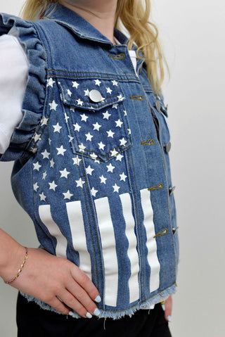 Patriotic Girls Denim Vest - Shop Hidden Treasure Boutique