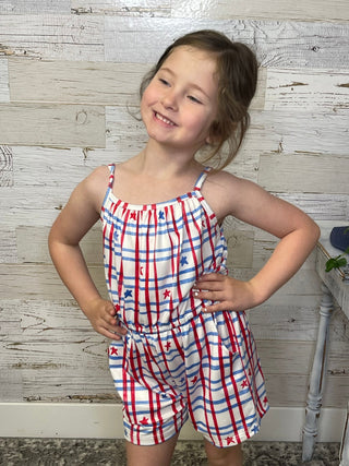 Patriotic Plaid Strappy Romper - Shop Hidden Treasure Boutique