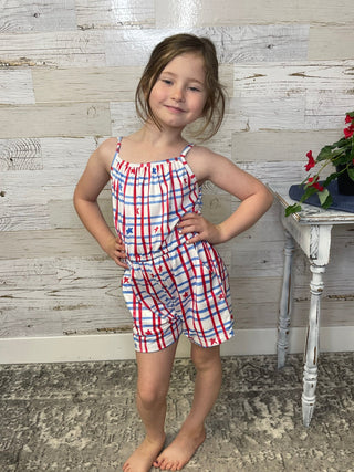 Patriotic Plaid Strappy Romper - Shop Hidden Treasure Boutique