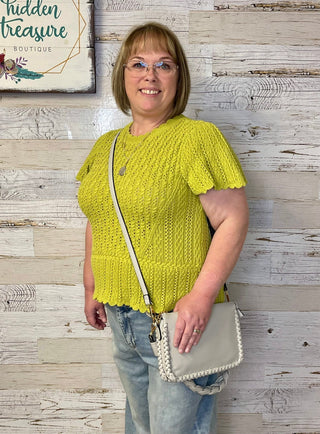 Peplum Crochet Sweater Top - Shop Hidden Treasure Boutique