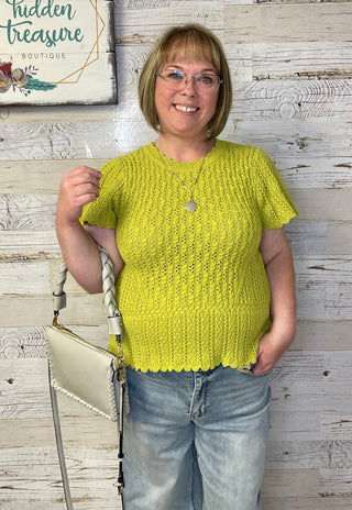 Peplum Crochet Sweater Top - Shop Hidden Treasure Boutique