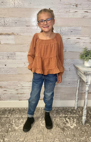 Peplum Rust Top - Shop Hidden Treasure Boutique