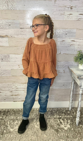 Peplum Rust Top - Shop Hidden Treasure Boutique