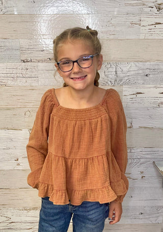Peplum Rust Top - Shop Hidden Treasure Boutique