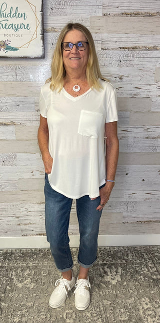 Perfect Pocket Tee - Ivory - Shop Hidden Treasure Boutique