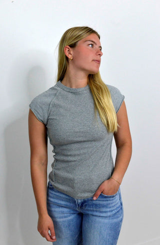 Peyton Seaming Cap Sleeve Tee - Grey - Shop Hidden Treasure Boutique